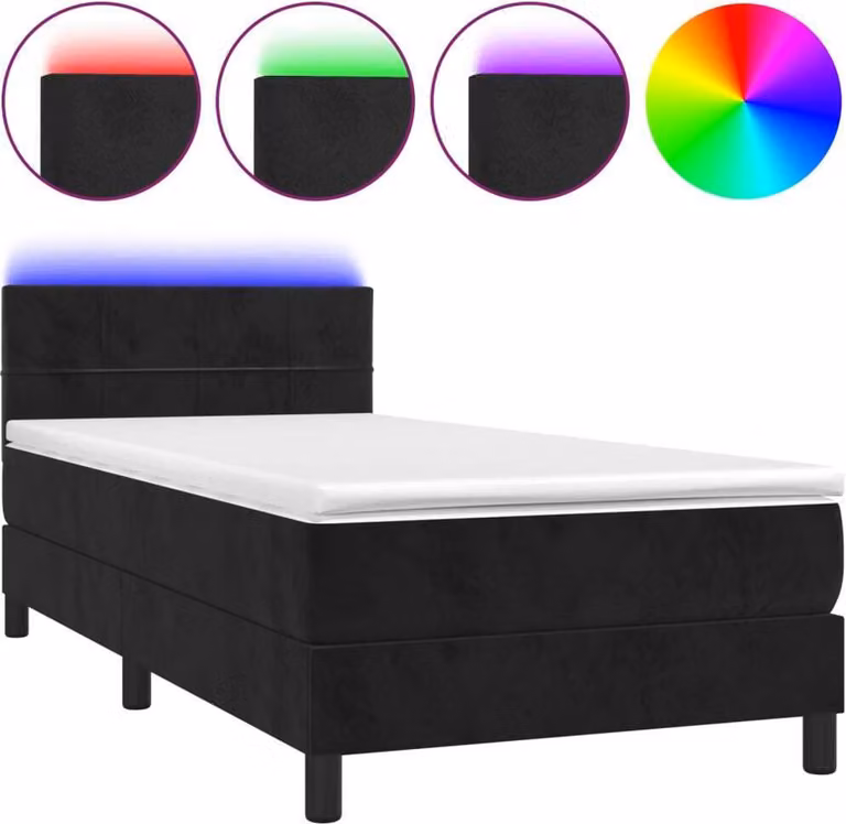 Letto a Molle con Materasso e LED Nero 100x200 cm in Velluto