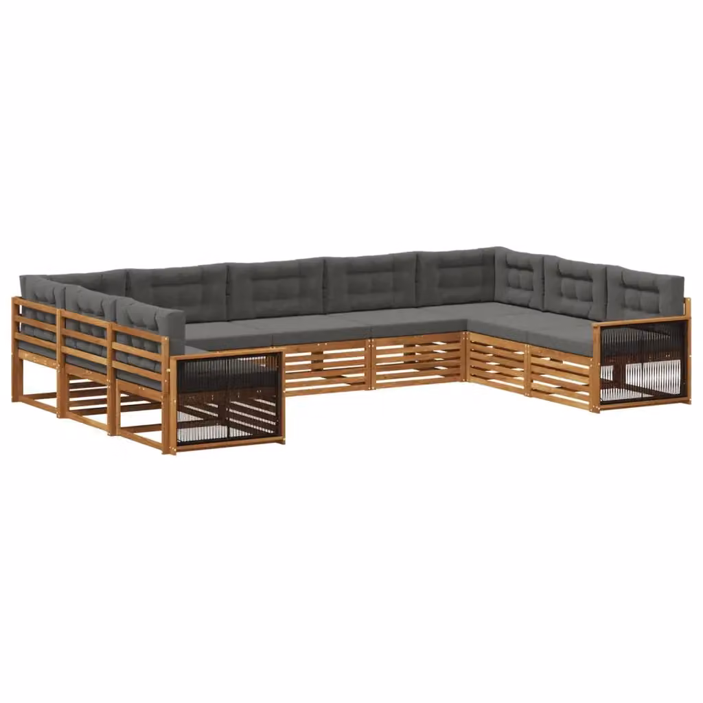 Set di divani da esterno vidaXL a forma di L in legno di acacia con cuscini, beige e antracite – 2