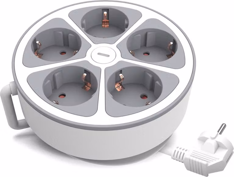 Presa rotonda 5x prese Schuko 2m con interruttore Plastrol