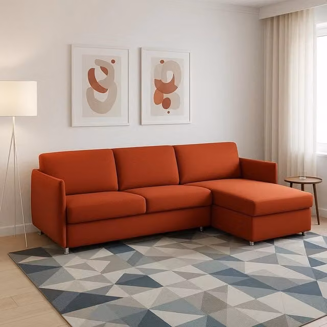 Divano ad angolo DMORA Posina arancione con penisola reversibile e coperture sfoderabili Made in Italy L/P: 260 x 160 cm