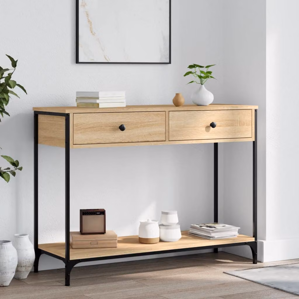 vidaXL Tavolino Consolle in Legno Rovere Sonoma e Metallo, L 100 x P 34,5 x H 75 cm