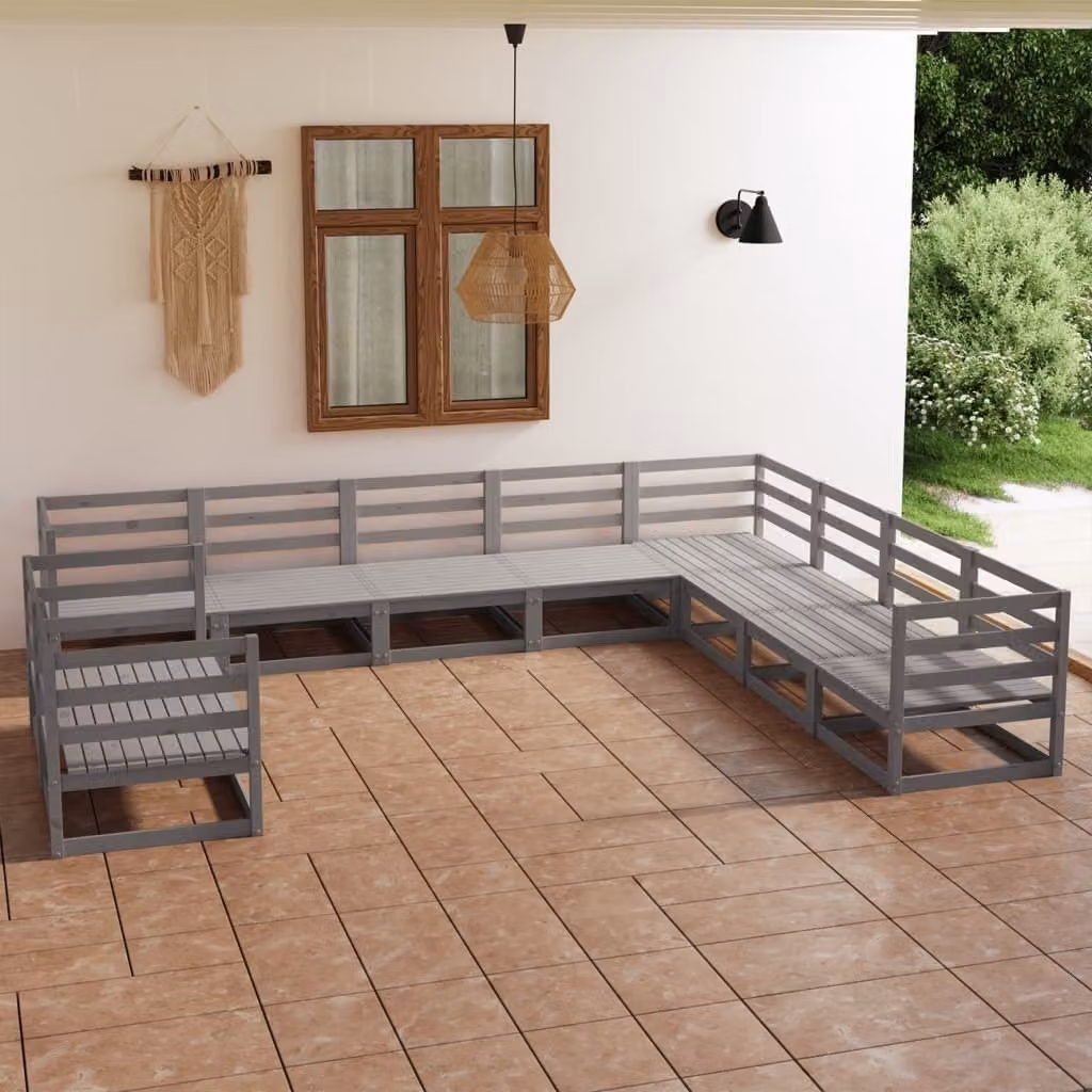 Maison Exclusive - Set Divani da Giardino 10 pz Grigio in Legno Massello di Pino
