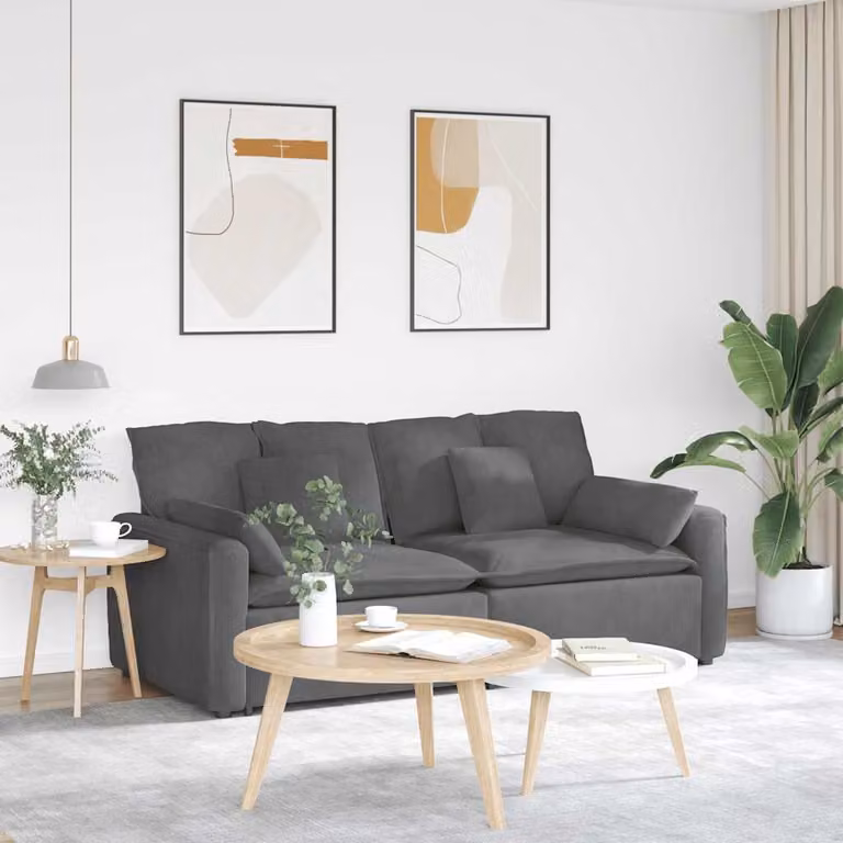 vidaXL Divano Modulare Moderno in Velluto Grigio con Cuscini e Struttura in Metallo e Legno
