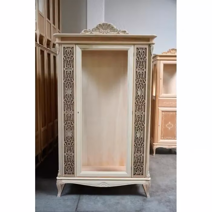 Vetrina classica con porta in vetro e serratura in legno non trattato Mobili 2G L/P/H: 111 x 44 x 192 cm – 1