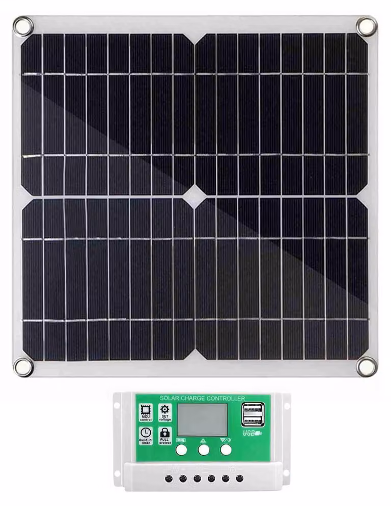 Kit pannello solare da 20W, 12V, flessibile, monocristallino, con regolatore da 60A