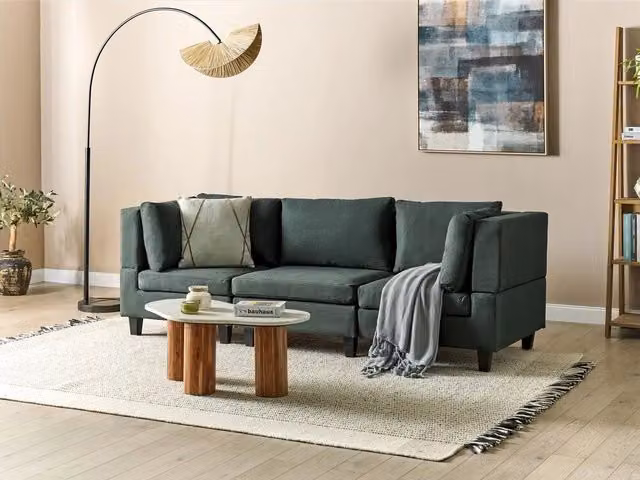 Divano Componibile Beliani Verde con Rivestimento in Tessuto e Cuscini Inclusi Stile Moderno L: 228 cm, P: 76 cm, H: 72 cm – 1