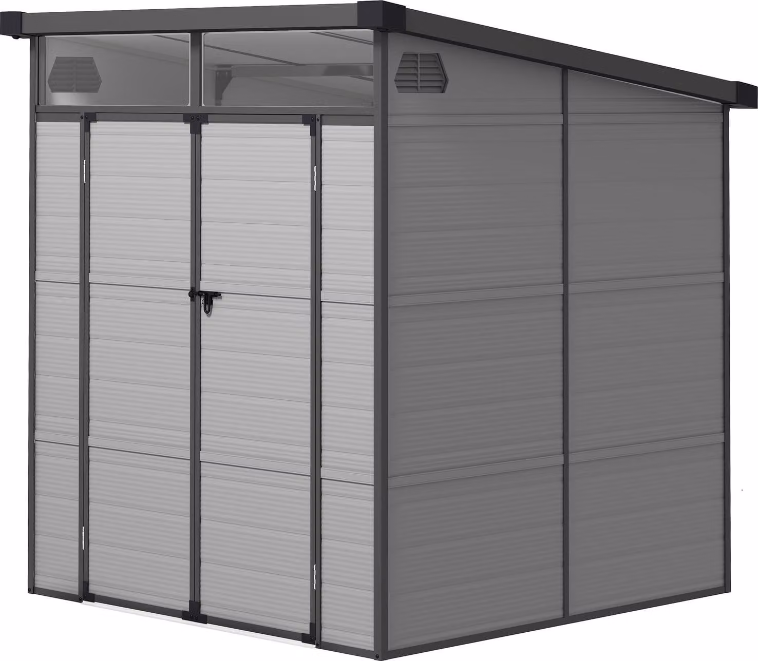Capanno per attrezzi in plastica 3,24 m³ 190x191x215 cm Capanno per attrezzi con tetto a falda, porta con serratura, casetta da giardino resistente alle intemperie, casetta da giardino per esterni con armadietto per cortile, area esterna, grigio chiaro