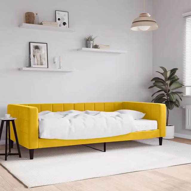 Divano Letto con Materasso-Sofa Letto-Daybed Giallo 100x200 cm in Velluto 223433
