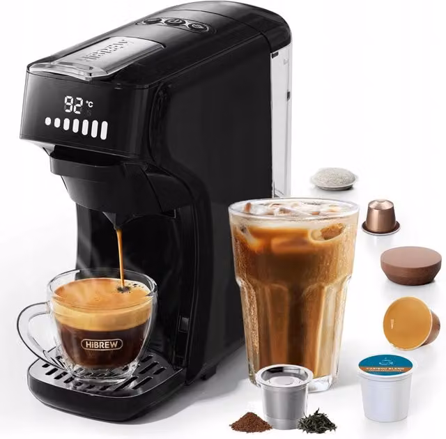 Macchina da Caffè HiBREW H1B 6 in 1 20 Bar 1450 W per Capsule e Caffè Macinato, Colore Nero