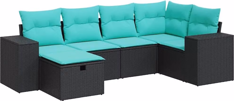 Set Divano da Giardino 6 pz con Cuscini Nero in Polyrattan