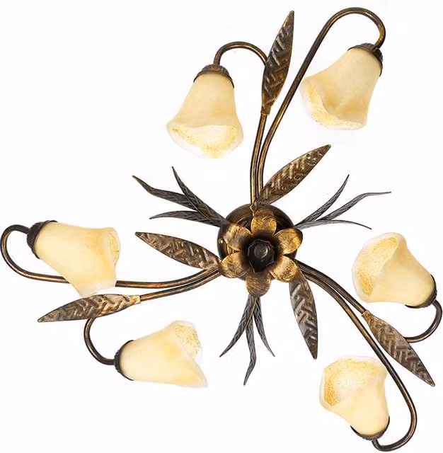Plafoniera a soffitto Alga V.Calla ONLI in metallo e vetro color rame con 6 portalampada E14