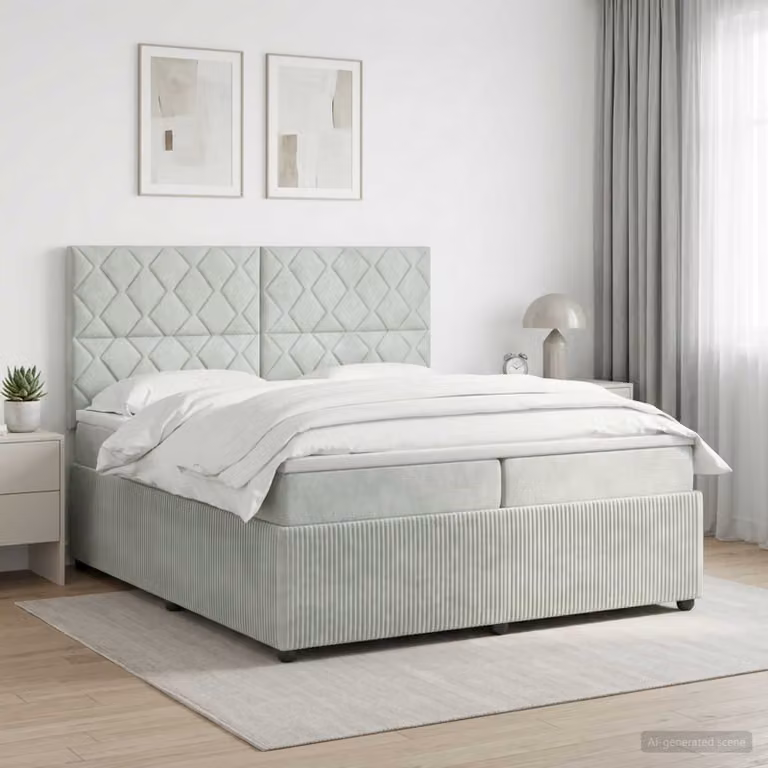 Letto box spring con materasso vidaXL in tessuto grigio e bianco con molle a tasche L/P: 200 x 200 cm