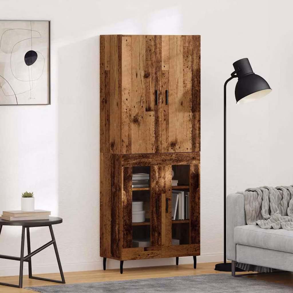 vidaXL Credenza Moderna Marrone con Ante in Vetro e Ripiani Interni L: 69,5 cm, P: 34 cm, H: 90 cm – 1
