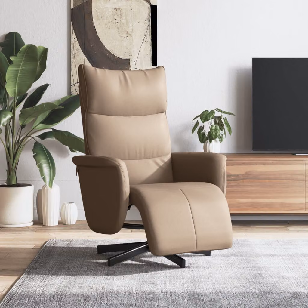 vidaXL Poltrona Reclinabile con Poggiapiedi in Similpelle, Moderna e Girevole 360 Gradi, Colore Beige/Marrone
