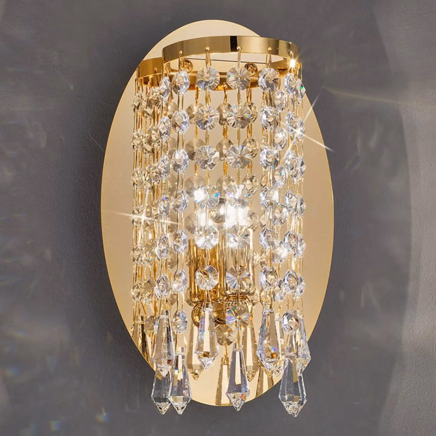 KOLARZ Applique da parete in cristallo CHARLESTON, dimmerabile, Ottone / Oro, Soggiorno / Sala da pranzo, Metallo, Applique