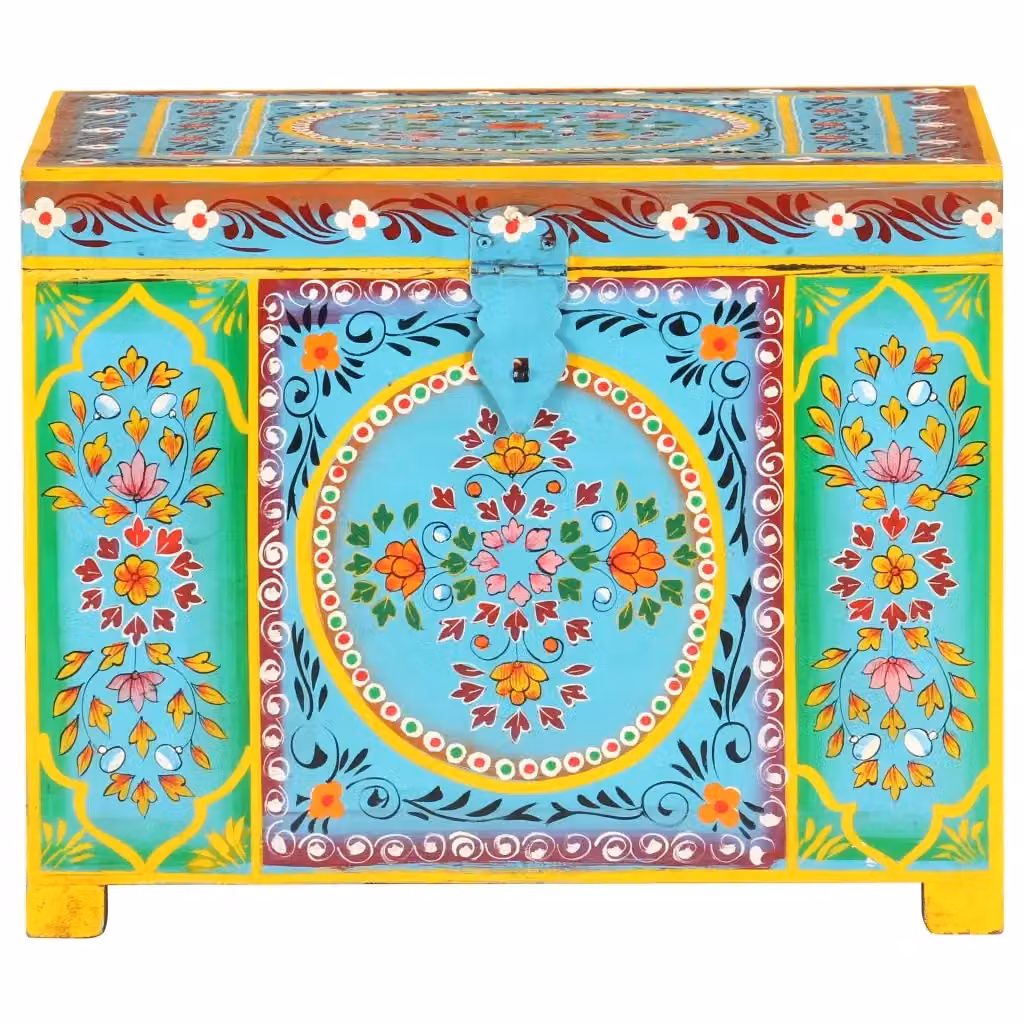Baule in legno di mango dipinto a mano con decoro floreale multicolore vidaXL L/P/H: 50 x 40 x 40 cm – 2