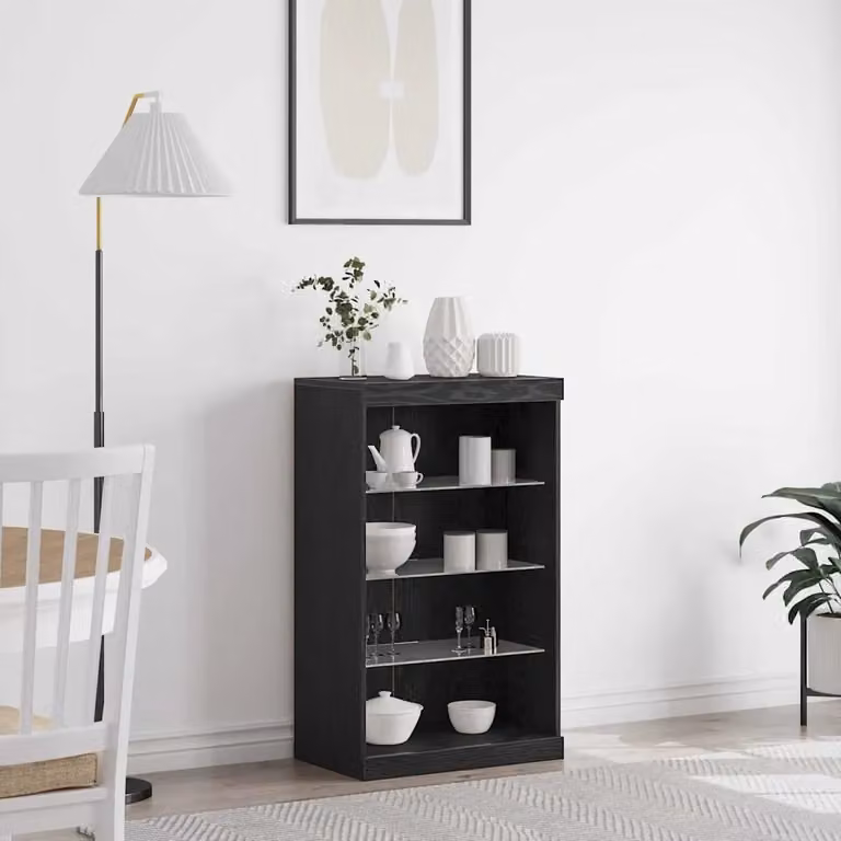 Madia moderna vidaXL con illuminazione LED in rovere e nero, L: 60,5 cm, P: 37 cm, H: 100 cm