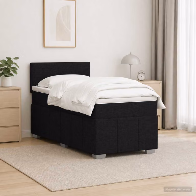 Letto box spring con materasso ibrido vidaXL in tessuto nero L: 200 cm, P: 80 cm, H: 76,7 cm