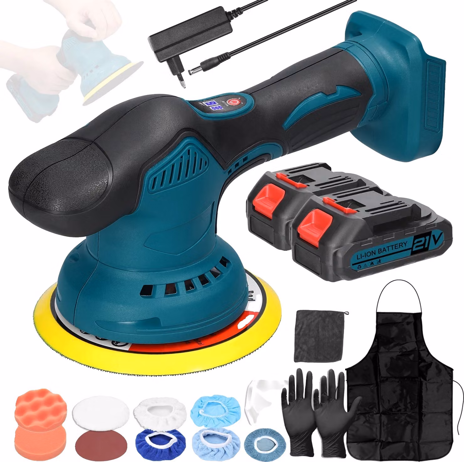 Lucidatrice a batteria, 6 velocità, impugnatura ergonomica, 2 batterie