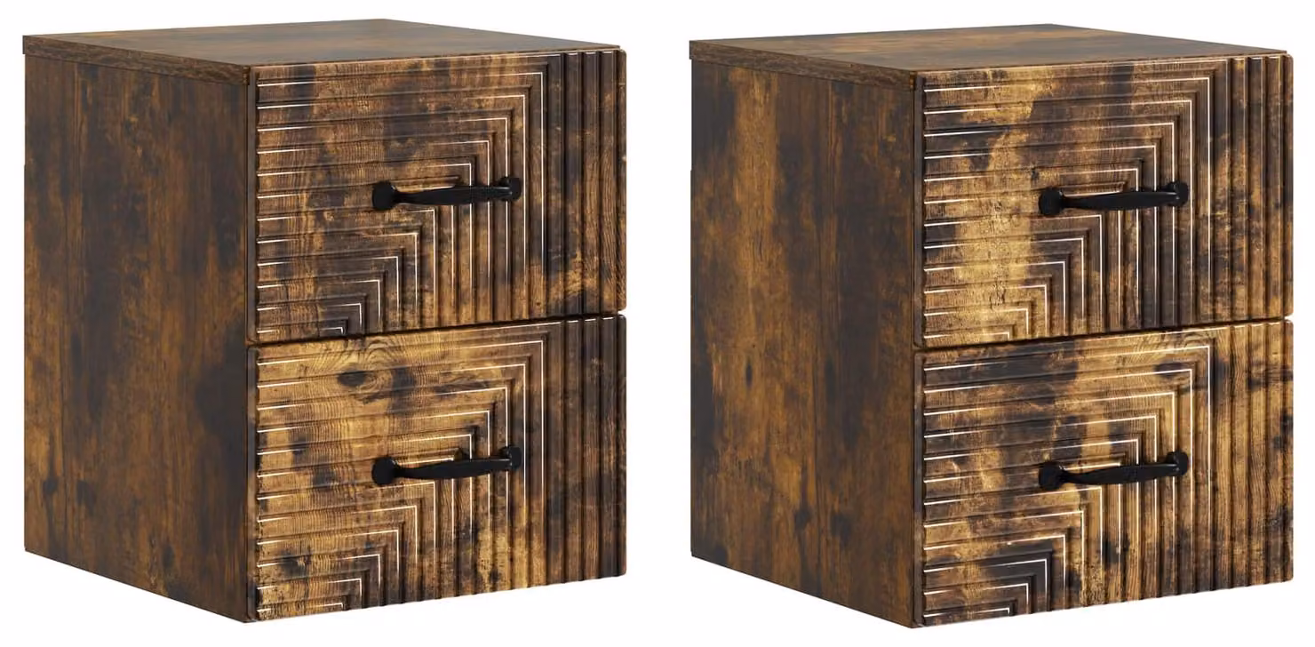 Mobiletto da notte a muro 2 pcs Rovere Fumo 34,5 x 33 x 40 cm