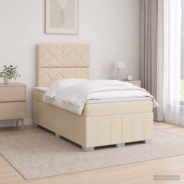 Letto Box Spring vidaXL con Materasso a Molle Pocket e Illuminazione LED, Colore Beige, L/P: 120 x 200 cm