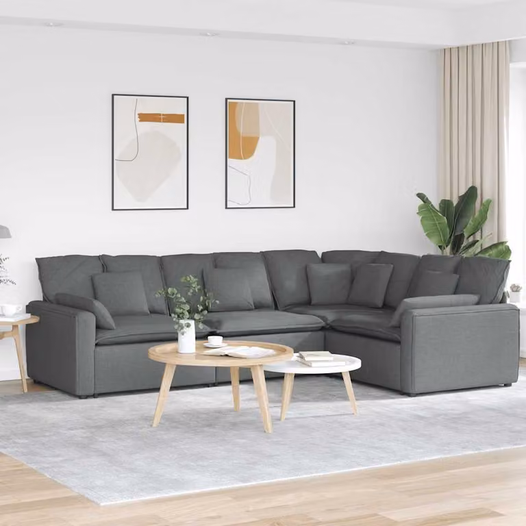 vidaXL Divano Modulare a L in Tessuto Grigio con Cuscini e Struttura in Metallo e Legno