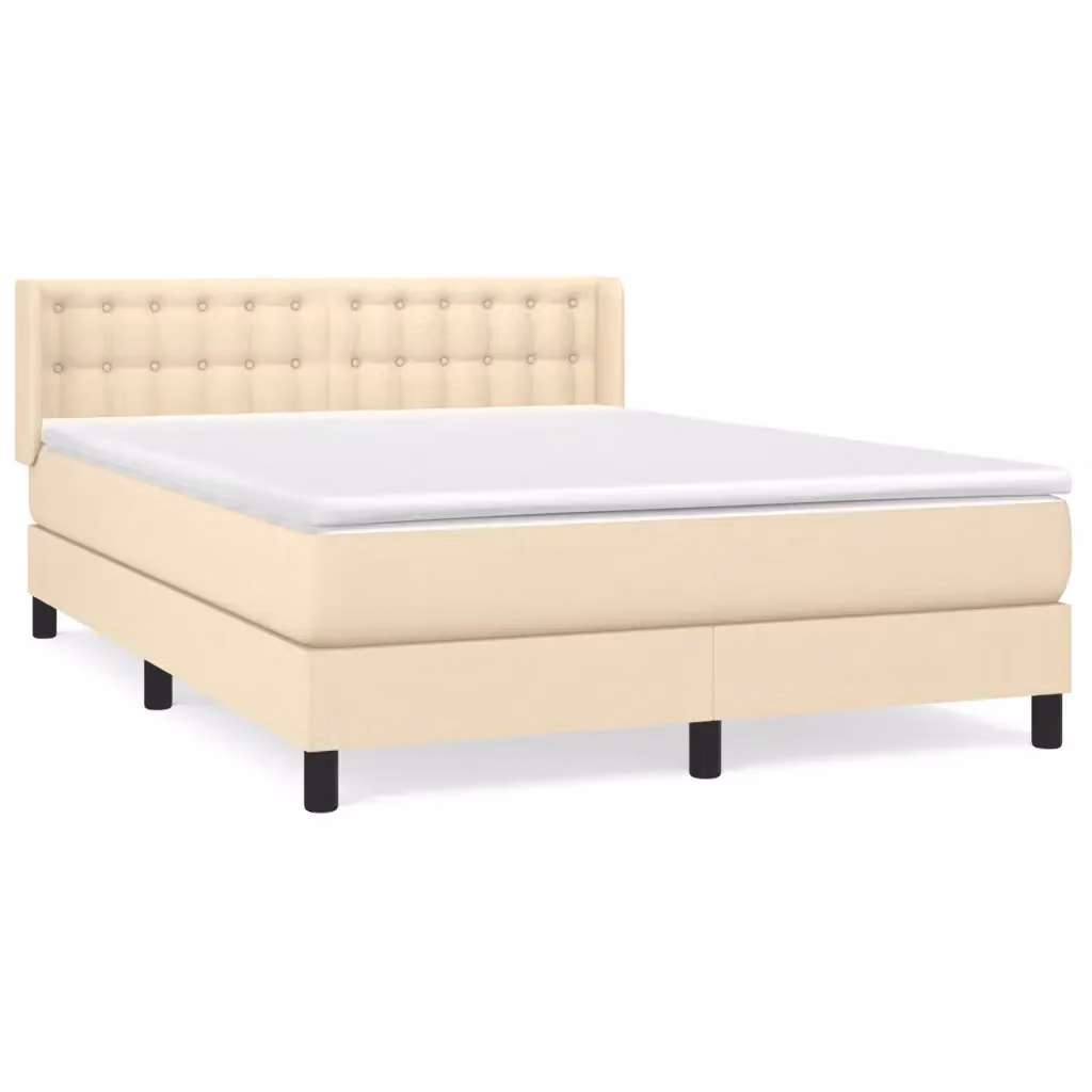 vidaXL Giroletto a Molle con Materasso in Tessuto Beige e Bianco L/P/H: 140 x 190 x 88 cm – 2