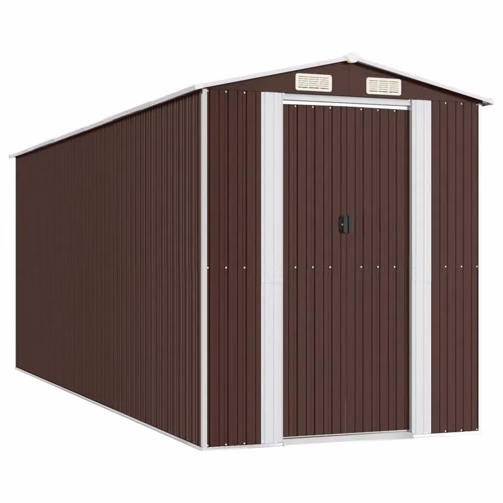 Capanno da Giardino Videx in Acciaio Zincato Marrone con Tetto a Capanna e Porte Scorrevoli L: 523 cm, P: 192 cm, H: 223 cm – 2