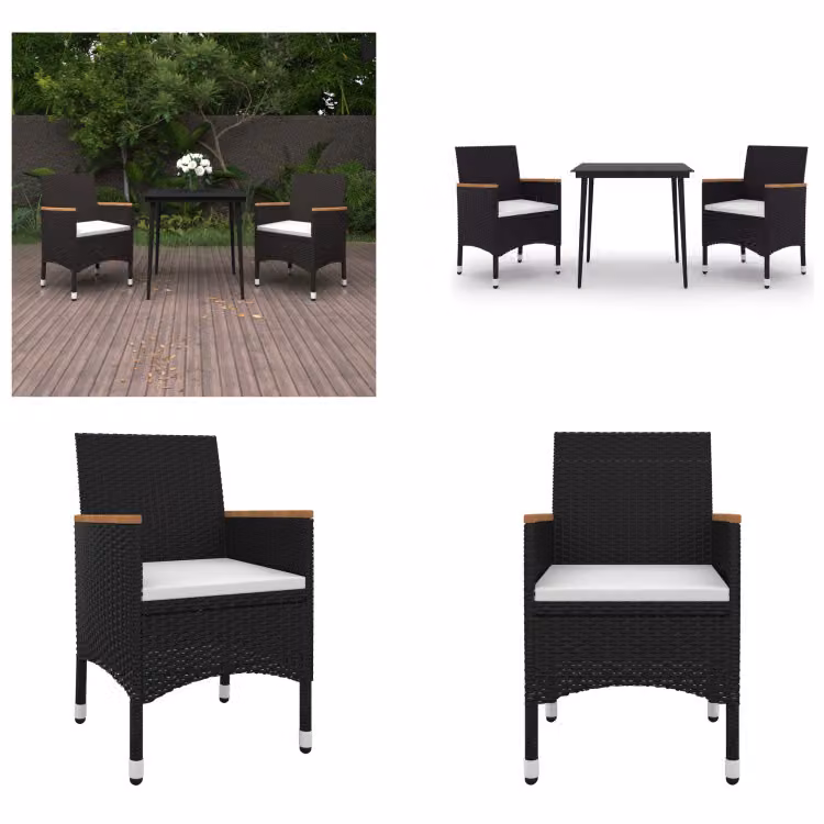 vidaXL Set da pranzo da giardino 3 pezzi con cuscini in polirattan e vetro - Set da pranzo da giardino - Set da pranzo da giardino - Set da pranzo da esterno - Tavolo e sedie da giardino