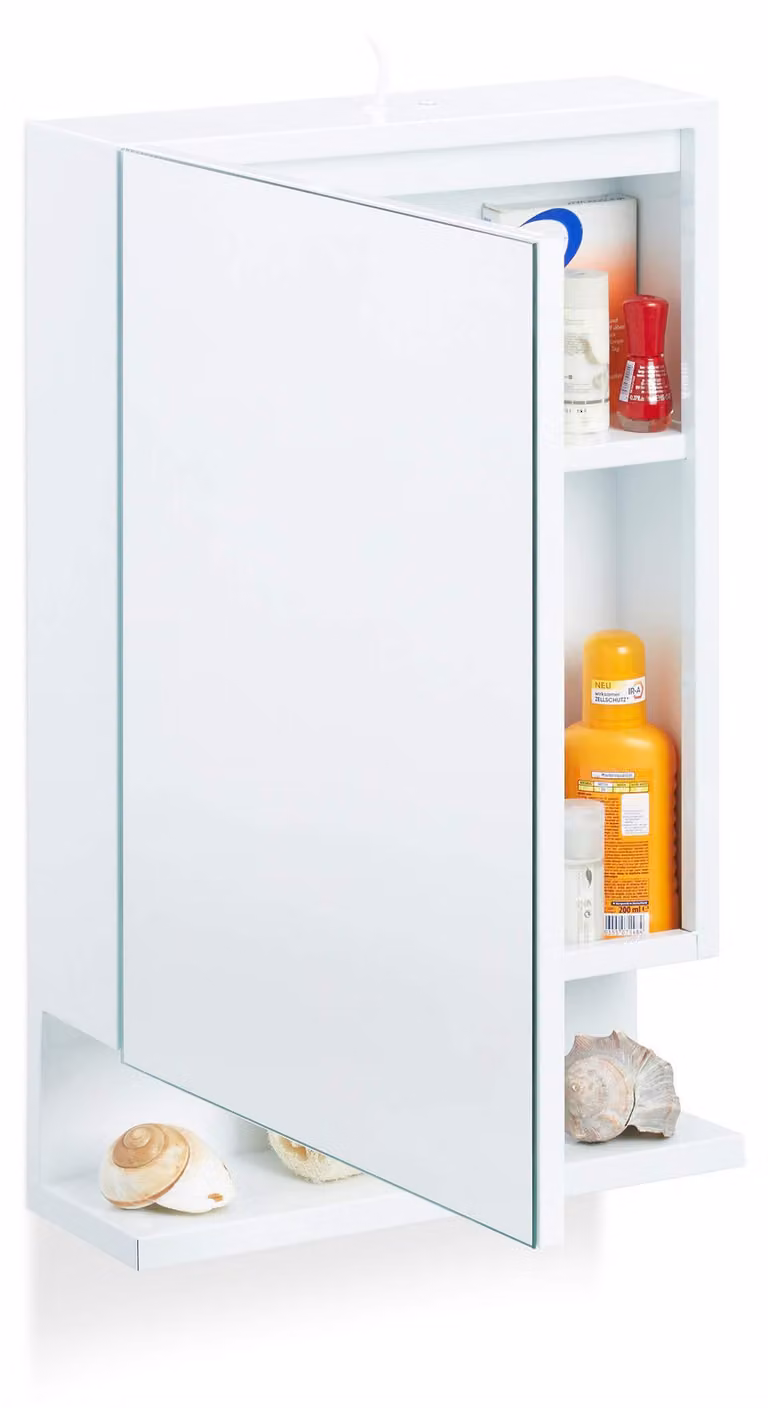 Specchio con presa di corrente, 1 anta, dimensioni 55x35x12 cm, bianco