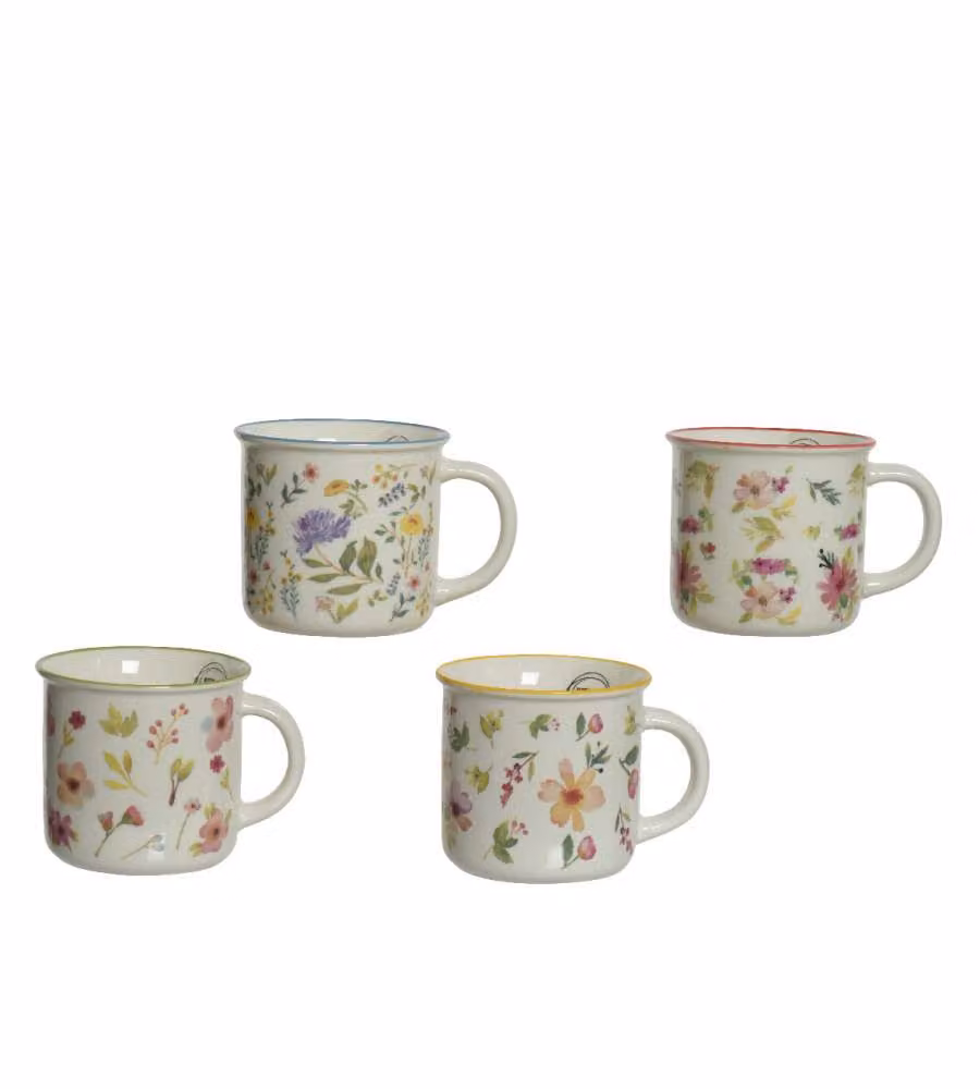 Tazza in porcellana con fiori selvatici 370ml bianca multicolore