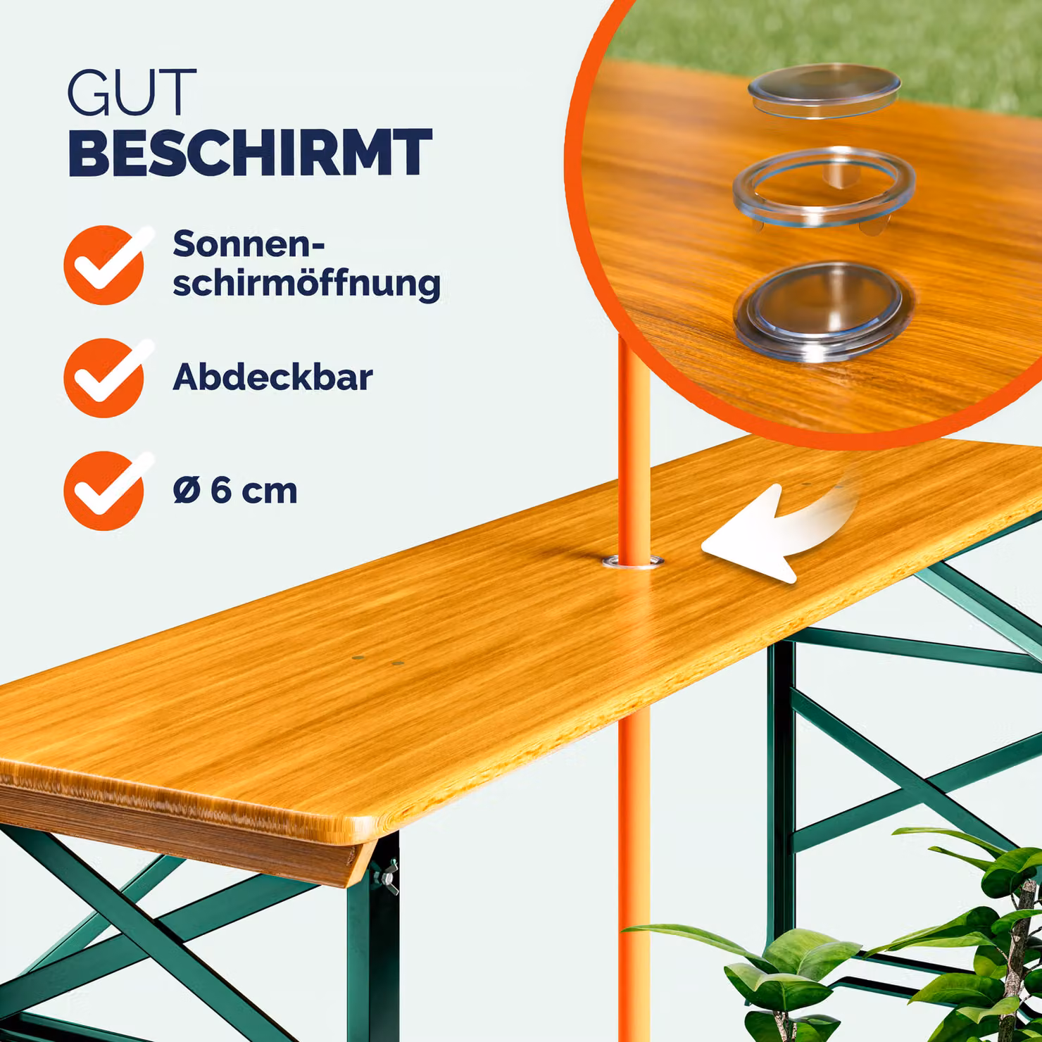 Tavolo da birreria da giardino Casaria pieghevole regolabile in legno e metallo marrone L: 170 cm – 3