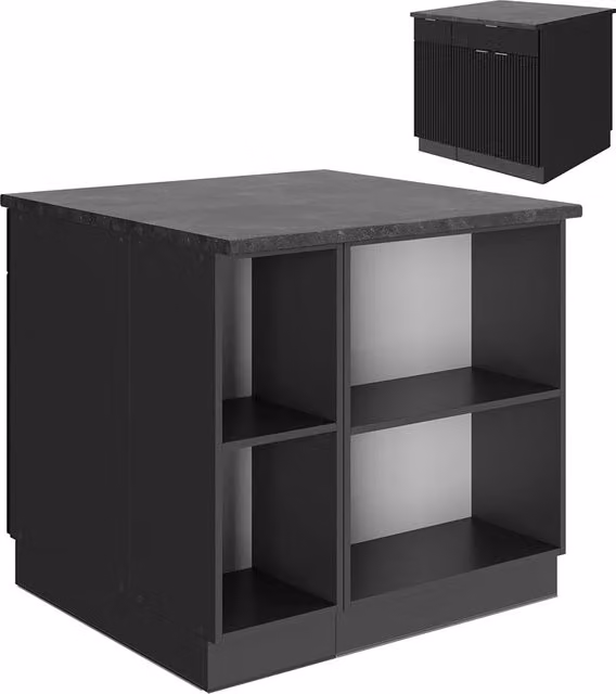 Isola cucina Fame-Line Nero rigato/Antracite 90 cm con cassetto, senza piano di lavoro Vicco