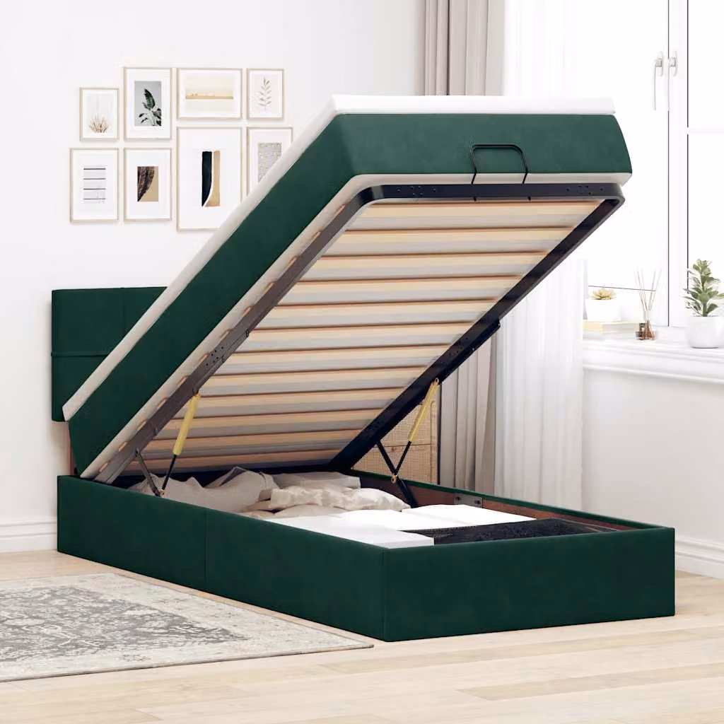 vidaXL Struttura Letto con Materasso e Contenitore a Sollevamento in Velluto, L: 80 cm, P: 200 cm, H: 88 cm – 1