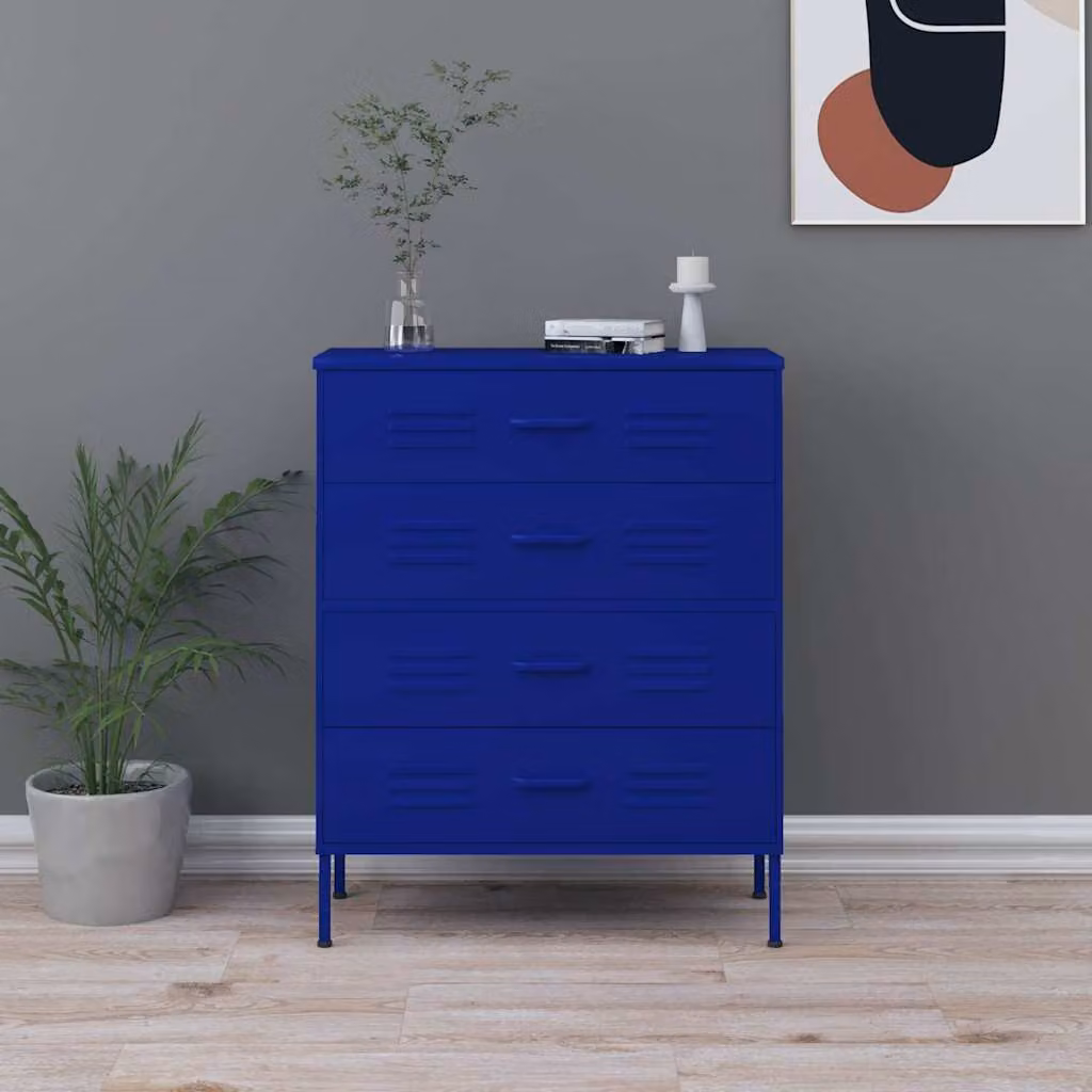vidaXL Cassettiera Moderna in Metallo Blu Opaco L: 80 cm, P: 35 cm, H: 101,5 cm – 1
