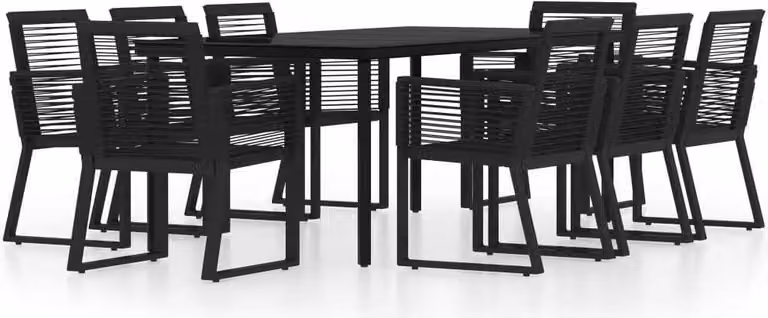Set da Pranzo per Giardino 9 pz con Cuscini Nero