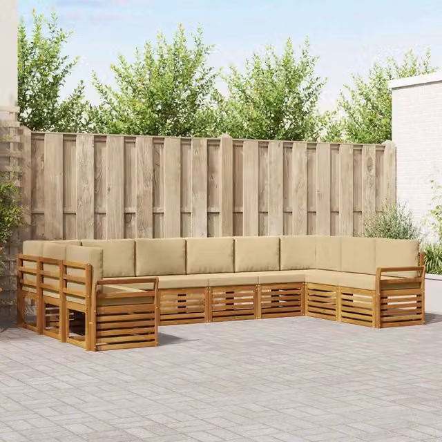 Set di divani da esterno a L vidaXL in legno di acacia con cuscini Beige e Sand – 1