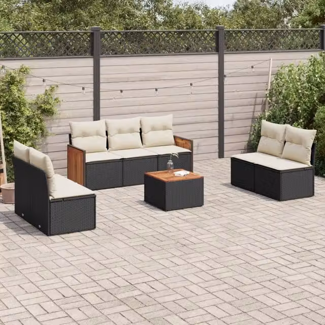 Set Divani da Giardino con Cuscini 8 pz Nero in Polyrattan 3227561