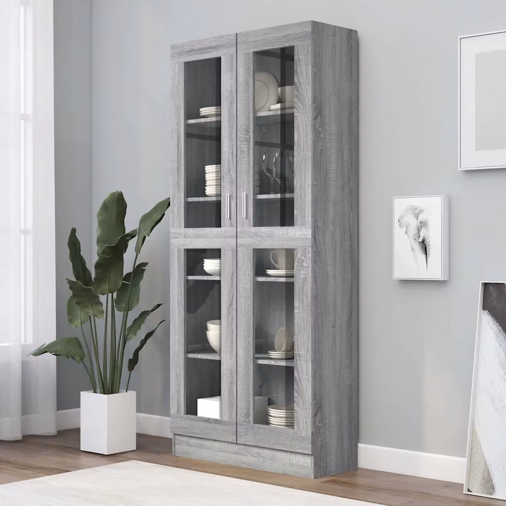 Vetrina Mobile vidaXL in Legno e Vetro Grigio, L: 82,5 cm, P: 30,5 cm, H: 185 cm
