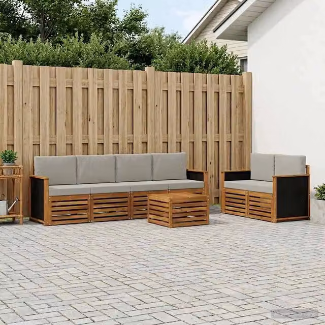 Set di divani da esterno 7 pz Naturale e Grigio Chiaro 3384042