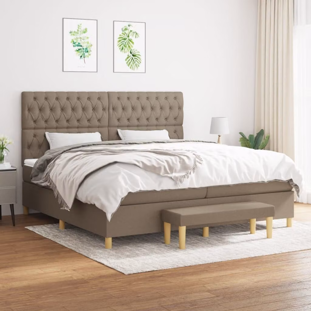 The Living Store Letto a molle con materasso Taupe 200x200 cm in tessuto