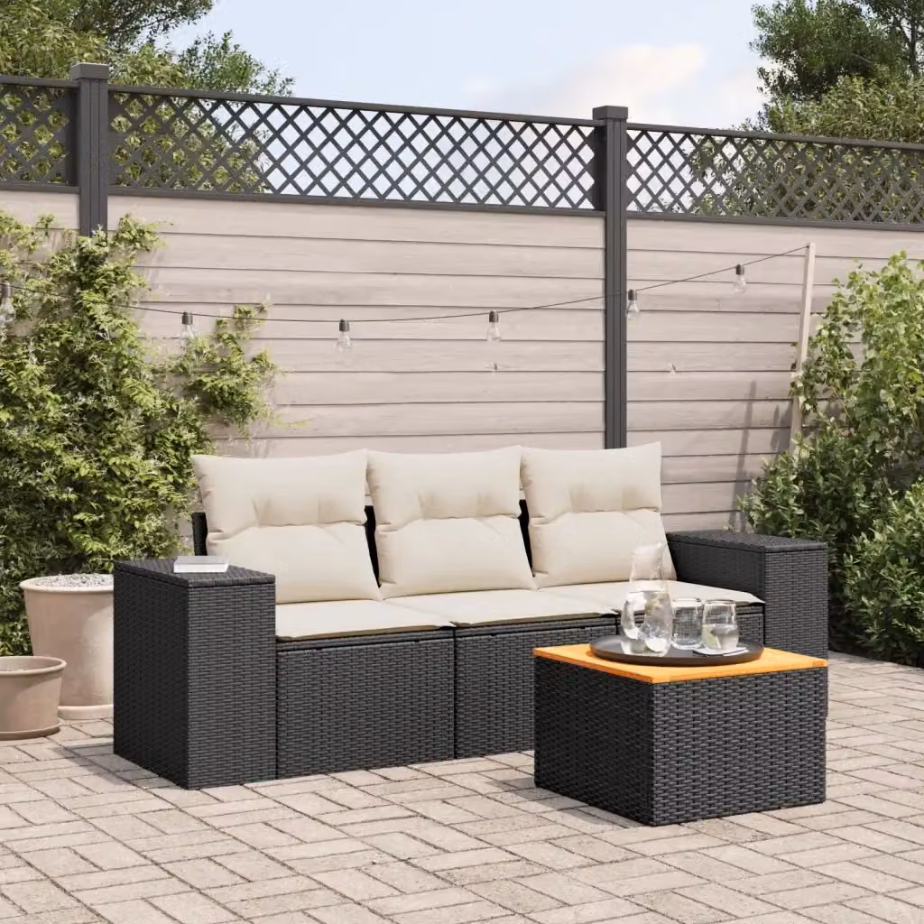 Set Salotto da Giardino 4 Pezzi DESIGN IN in Polyrattan Nero con Cuscini e Tavolino – 2