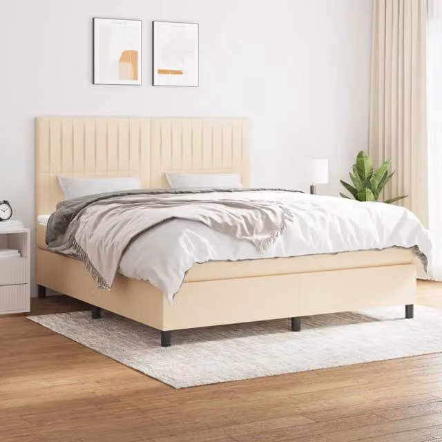 Letto Ibrido con Giroletto a Molle e Materasso vidaXL in Tessuto Beige e Bianco L: 180 cm, P: 200 cm, H: 128 cm