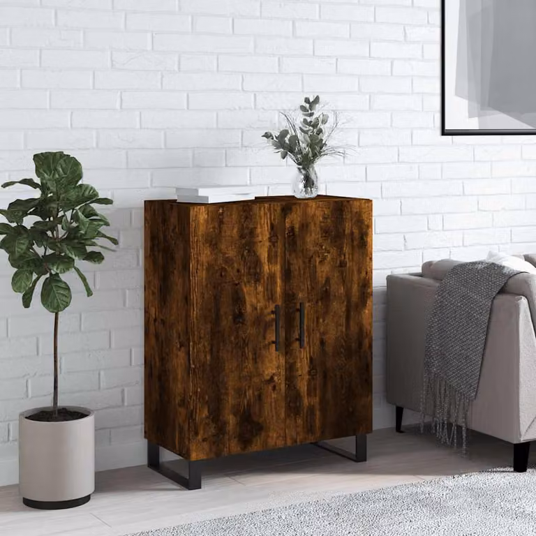 Credenza vidaXL in Rovere Fumo e Legno Multistrato, L: 69,5 cm, P: 34 cm, H: 90 cm