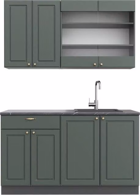 Cucina completa Fame-Line Verde-oro rustico/Antracite 140 cm, PL Antracite Vicco