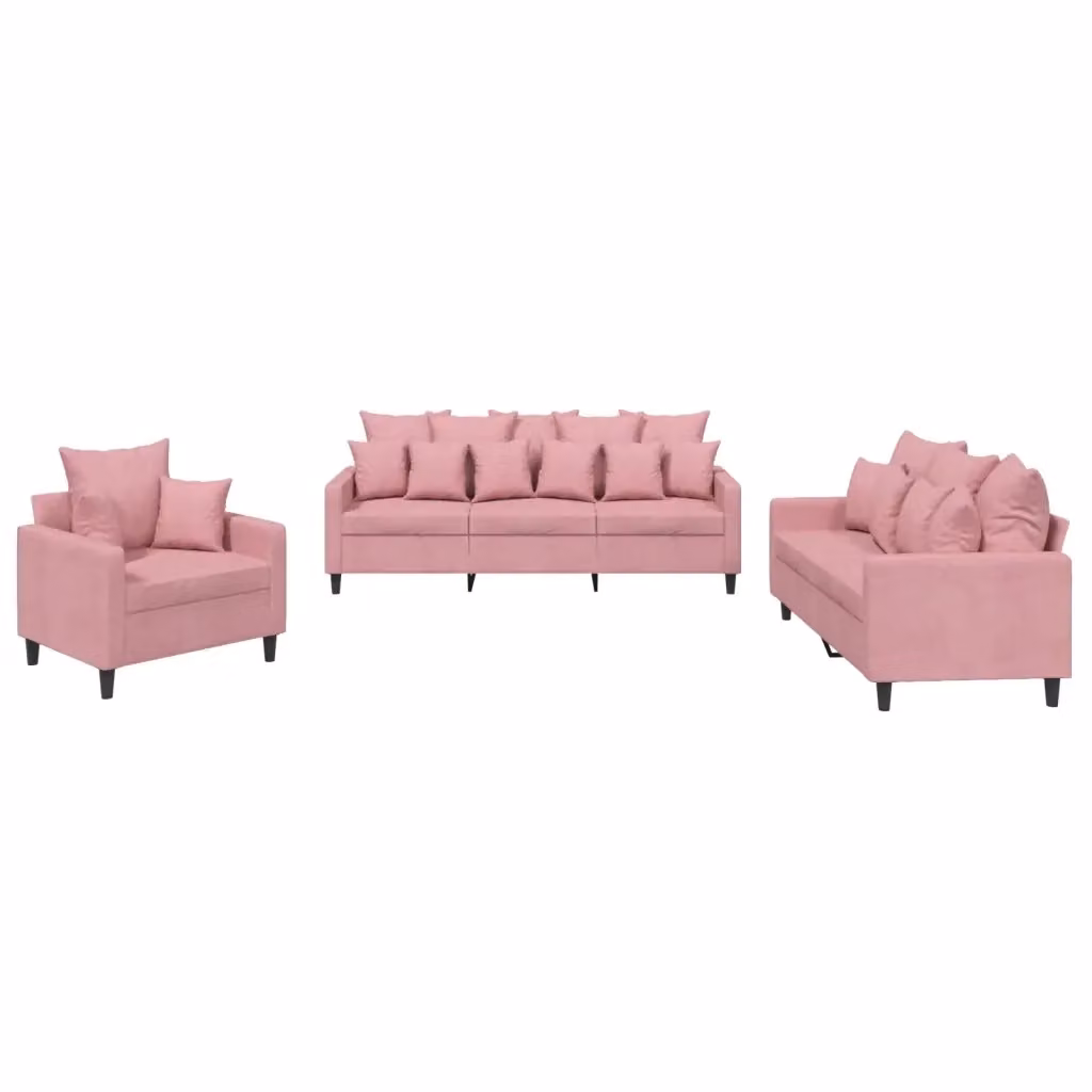 Set di divani 3 pezzi vidaXL in velluto rosa con cuscini per soggiorno moderno – 2