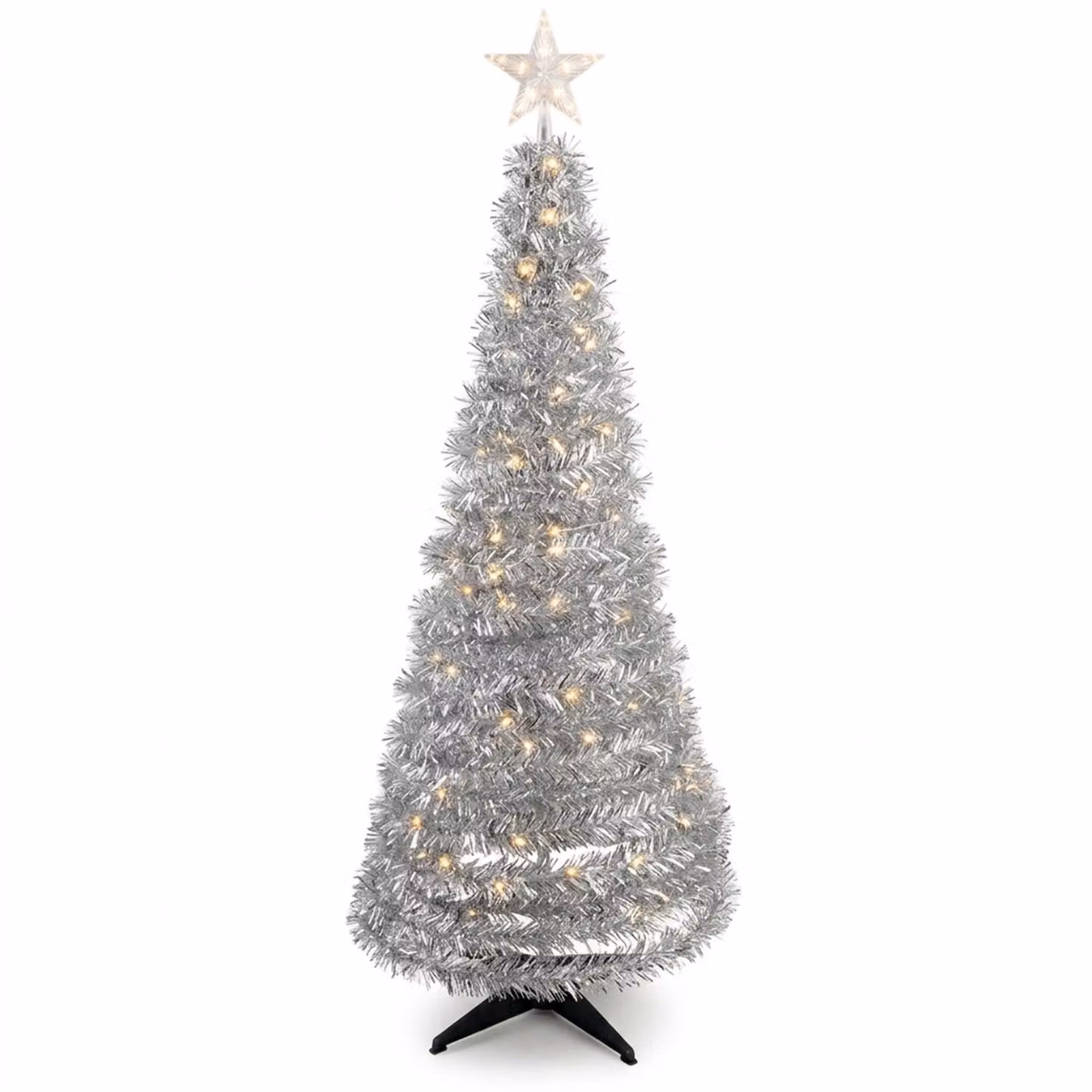 Albero di Natale pop-up con illuminazione a LED - argento / 150 cm - con 120 luci fiabesche a LED integrate