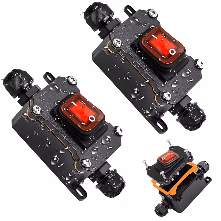 Interruttore a levetta IP65, 230V, 30A, rosso, con LED, set da 2, contatto DPST