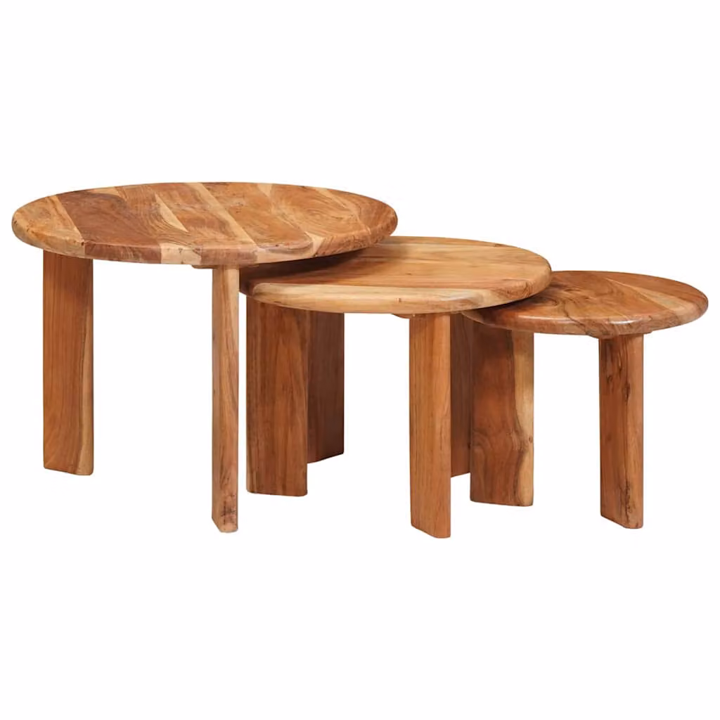 Set di 3 tavolini da caffè nido vidaXL in legno di acacia marrone, forma rotonda, Ø 54 cm x 40 cm