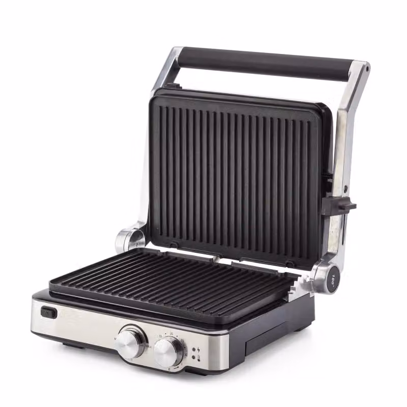 Griglia Elettrica Ariete in Acciaio Inox Silver con Piastre Removibili Lavabili in Lavastoviglie, Timer e 2000 Watt – 2